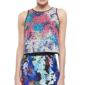 MILLY Holiday Crop Tank Top Pallette Sequins Silk